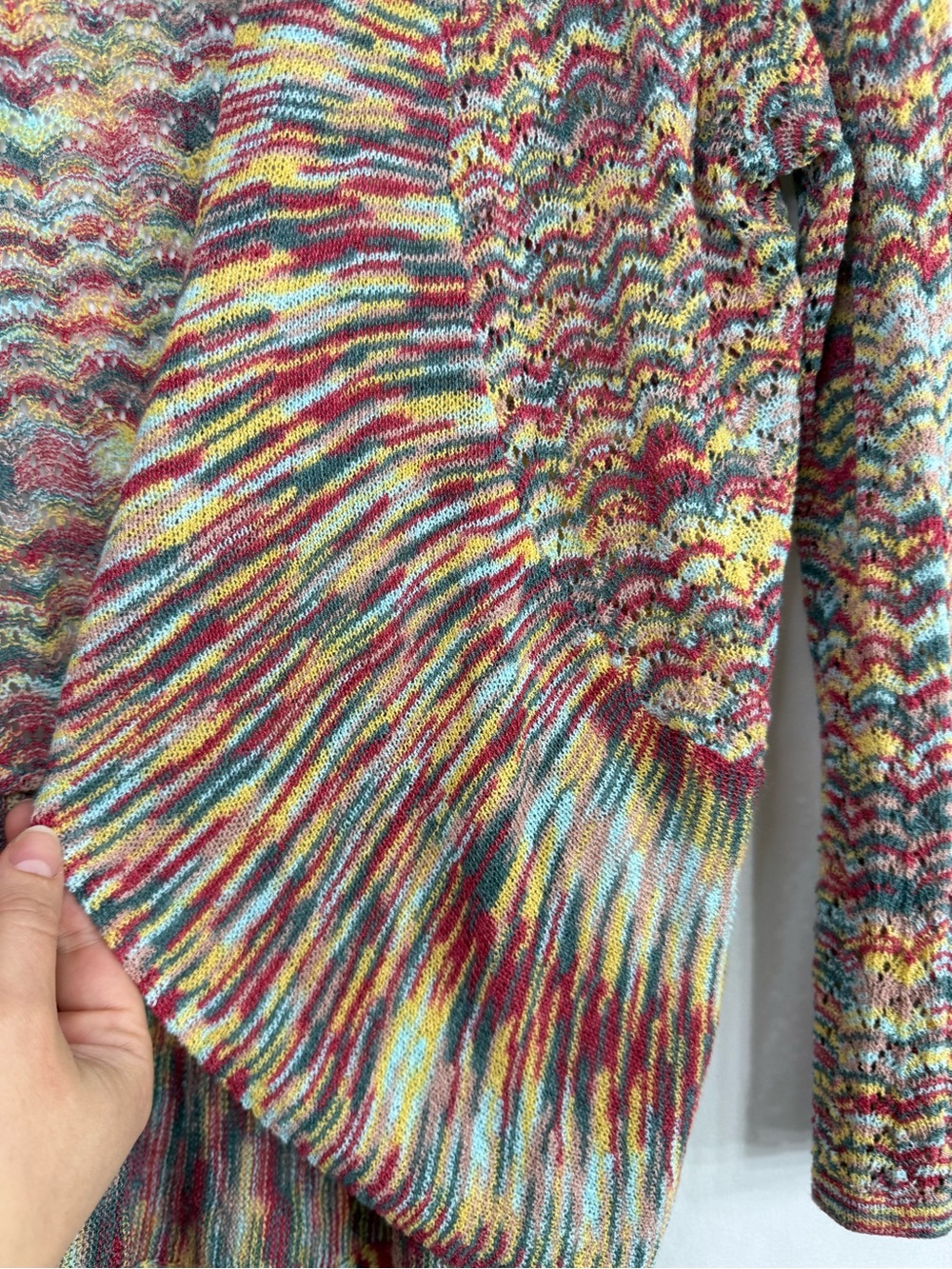 Roz & Ali Multicolor Open Front Knit Sleeve Cardigan, Size Med - Picture 4 of 7